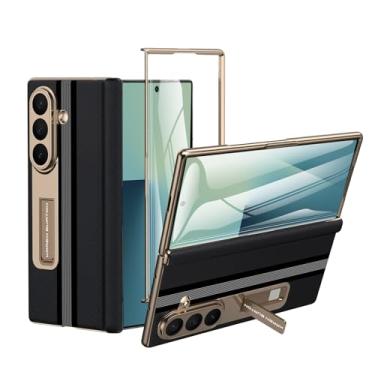 Imagem de Kalernd Capa para celular Samsung Galaxy Z Fold 7 [couro genuíno de luxo] [proteção de dobradiça de corpo inteiro] [protetor de tela embutido] [capa de telefone fina com suporte] para Galaxy ZFold 7
