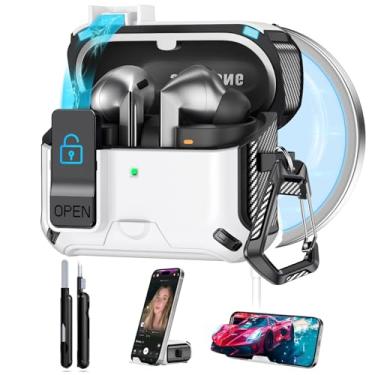 Imagem de Capa de bloqueio seguro para Samsung Galaxy Buds3 Pro e Galaxy Buds 3 (2024), com suporte de telefone e compatível com MagSafe, capa dura à prova de quedas com kit de limpeza e chaveiro, abertura