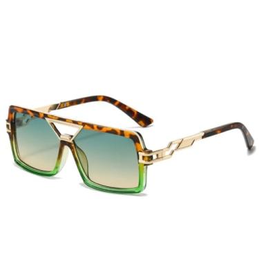 Imagem de Óculos de sol vintage masculino e feminino luxuoso pequeno vintage degradê transparente espelhado (verde leopardo)