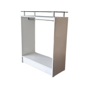 Imagem de Balcão Arara Central Com Vidro Lojas Mdf Branco Desmontado Suprema Móv