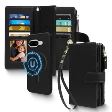 Imagem de Capa carteira magnética 2 em 1 para Google Pixel 9 Pro XL / 10 Pro XL compatível com Magsafe Suporte de cartão com bloqueio de RFID, capa de telefone removível, bolsa com zíper, alça de pulso para