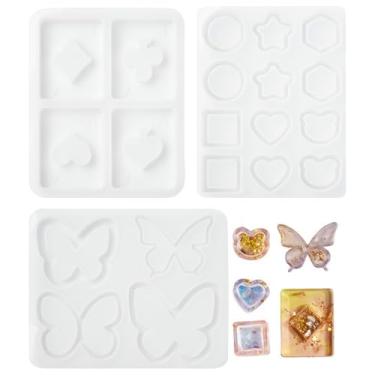 Imagem de UR URLIFEHALL 3 peças, 3 estilos, moldes de silicone de areia esvoaçante branco pôquer borboleta coração estrela moldes de resina para artesanato criativo e acessórios exclusivos