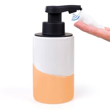 Imagem de BosilunLife Dispensador automático de sabão de cerâmica sem mãos com bomba à prova d'água recarregável Smart Electric Lotion Soap Dispenser Touchless (branco-laranja, bomba de espuma)