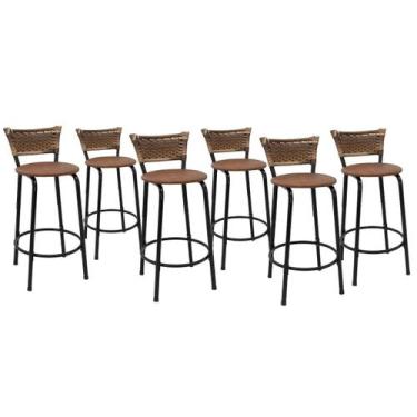 Imagem de Kit 6 Banquetas Para Balcão 60cm Preta Junco Cappuccino Balcão Bistrô 