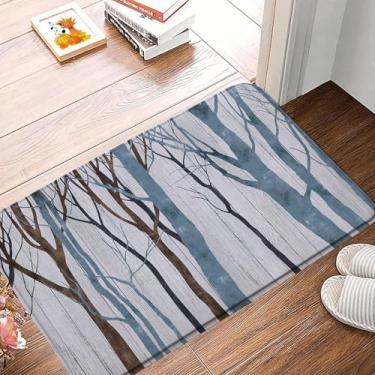 Imagem de Tapete de banho de árvore rústica azul e marrom abstrato vintage tronco de árvore de bétula ramo da floresta estilo country retrô espuma de memória casa escritório porta tapete de decoração de