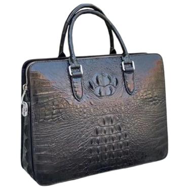 Imagem de Bolsa masculina exótica de couro de crocodilo genuína, com fecho de senha e zíper e alça superior de couro de jacaré autêntico