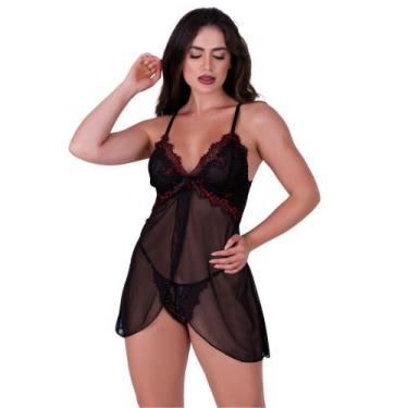 Imagem de Camisola com Calcinha sem Bojo Tule Transparente Bicolor Olívia - Naka