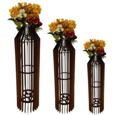 Imagem de Vaso de Chão Decorativo Grande MDF PENEDO - LENOBRE, Preto, Kit com 3 