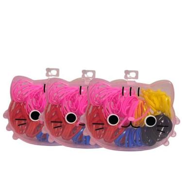 Imagem de Kit 3 Case Gatinho com Elásticos Coloridos Cabelos Infantil - RTS Mart