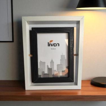 Imagem de Porta Retrato Giratório LIVON MDF Premium Dupla Face com Vidro 2 Fotos