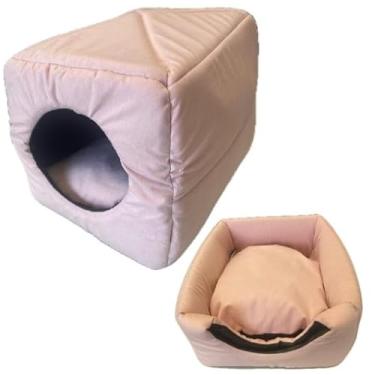 Imagem de Cama para animais de estimação 2 em 1 para cães e gatos (com almofada) (SUEDE TOCA ROSA,P 30X38)