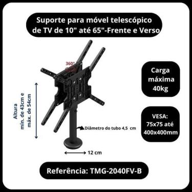 Imagem de Suporte para 2 TVs, monitores de 10" a 65"  Fixo no móvel c/ giro - Av