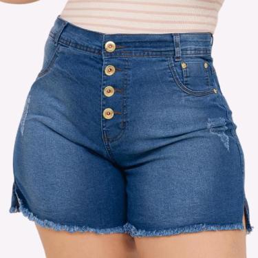 Imagem de Short Jeans Feminino Cintura Alta Lycra Shorts Plus Size Meia Coxa Bar