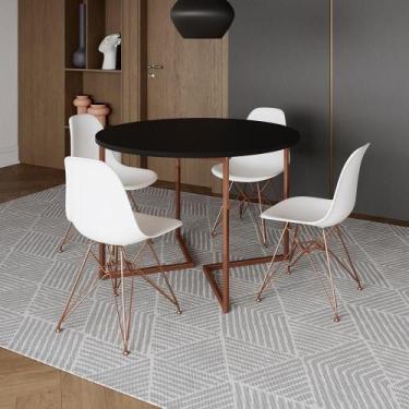 Imagem de Mesa Industrial Jantar Redonda Preta 110Cm Base V Com 4 Cadeiras Eames