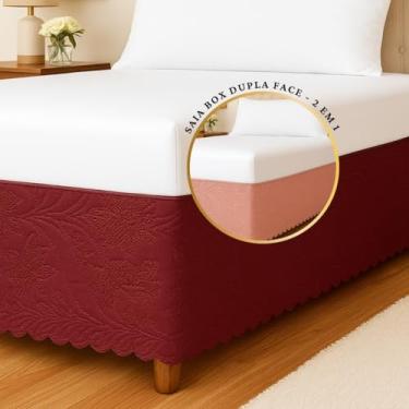 Imagem de Genérico Saia Cama Box Queen Casal, Dupla Face Matelada, Ajustável com Duplo Elástico, 188x138 cm ou 198x158 cm (MARSALA-ROSE)