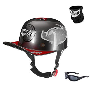 Imagem de Woljay Vintage Retro Open Face Capacete de Motocicleta Boné de Beisebol Meio Capacetes Masculino Feminino para Ciclomotor Boné Jet Scooter Street Cruiser com Óculos de Máscara - Certificado DOT (GG,
