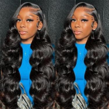 Imagem de Perucas frontais de renda QUANDIAN Body Wave 30", cabelo humano com 18