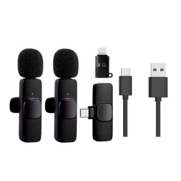 Imagem de Microfone Lapela Sem Fio Duplo 2 Entradas Compatível Android e iPhone 