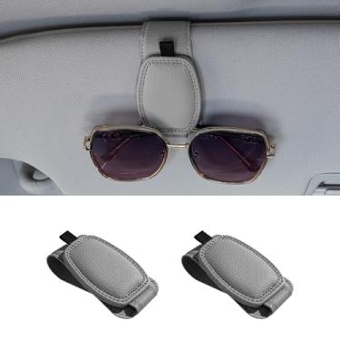Imagem de Triforde Pacote com 2 suportes de óculos de sol para óculos de sol de couro magnético para carro viseira de carro clipe de gancho de óculos de sol para viseira interior de carro compatível com óculos