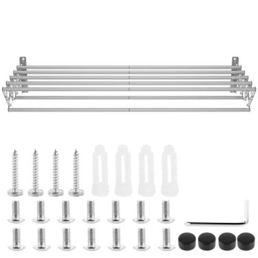 Imagem de Estante de secagem de roupas montado na parede, rack de secagem de roupa retrátil, rack de secagem de aço inoxidável, suporte de toalha dobrável, suporte de toalha pendurado para economia de espaço