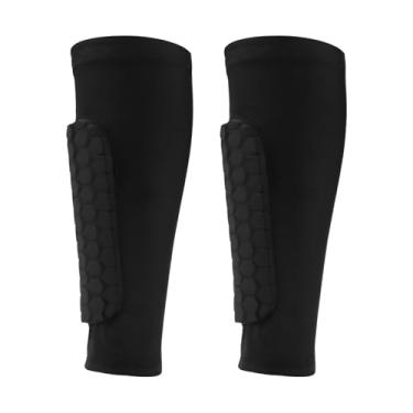 Imagem de Sinbana 2 Peças Caneleiras, Manga de Compressão Silicone para Gémeos Equipamento de Proteção com Almofadas em Favo Mel para Futebol Crianças e Jovens (Preto, Tamanho M)