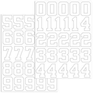 Imagem de YALOJE Adesivo de número de capacete esportivo de 2 folhas, decalques de número grande de 3,5 cm, 0 a 4, 5 a 9 adesivos refletivos de vinil autoadesivos de capacete de beisebol à prova d'água para