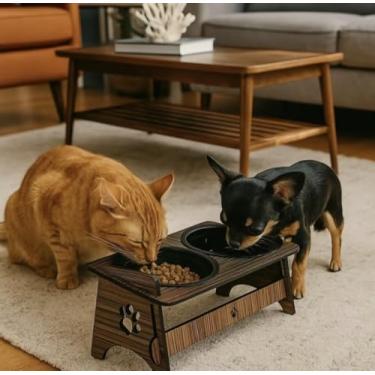 Imagem de Comedouro Bebedouro Pet Elevado Para Cachorros e Gatos Com Tigelas Com TAMPAS (DUPLO CEREJEIRA)