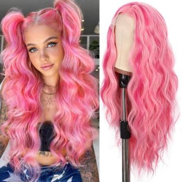 Imagem de Peruca SAPPHIREWIGS Highlight Pink Sintética 66 cm Resistente ao Calor