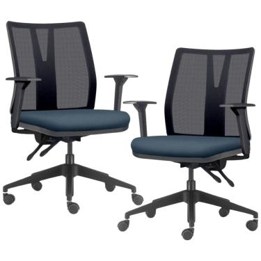 Imagem de Kit 2 Cadeiras de Escritório Giratória Diretor Flow F02 Base Preta Sintético Azul - Lyam Decor