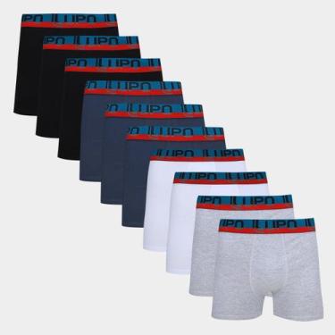 Imagem de Kit Cueca Boxer Lupo Masculina - 10 Peças, Branco, Preto, P
