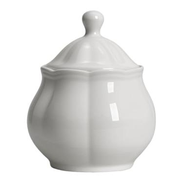 Imagem de SOCOSY Açucareiro de cerâmica retrô com tampa, recipiente de açúcar, pote de armazenamento de grãos de café para bancada de cozinha, barra de café - branco