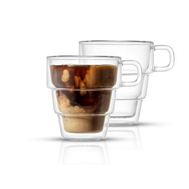 Imagem de JoyJolt Pila Canecas de café com isolamento de parede dupla – Caneca de café com isolamento térmico de parede dupla de 293 ml com alça, empilhável, design moderno elegante – Conjunto de 2