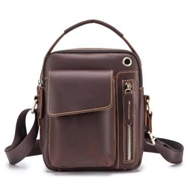 Imagem de Bolsa tiracolo masculina, bolsa mensageiro pequena de couro genuíno para trabalho e viagens de negócios para homens, mochila marrom, #20Deep Brown