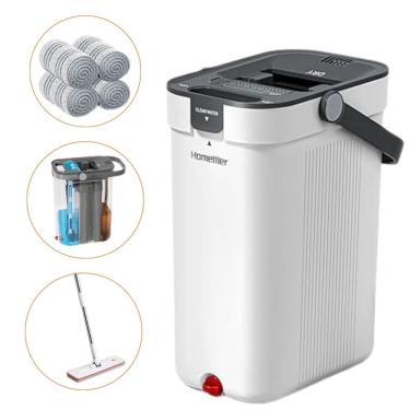 Imagem de Esfregão Mop Plano com Balde Refil de Microfibra Cabo Extensor Limpador 3 Compartimentos Limpeza de Superfícies