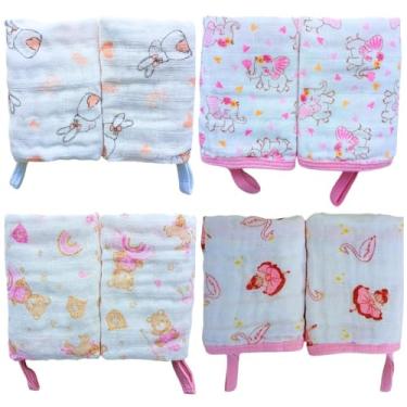 Imagem de Toalhinhas de Boca Soft para Bebê com Prendedor de Chupeta Maternidade Enxoval (Kit 4 Menina Sortido)
