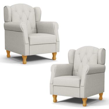 Imagem de Kit 02 Poltronas de Amamentação e Descanso Pés Madeira Lucy P04 Linho Off White - Mpozenato