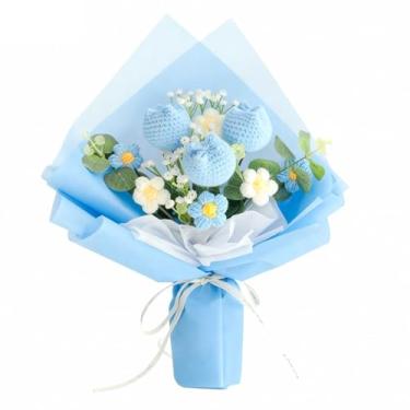 Imagem de Orichane Buquê de flores de crochê feito à mão com tulipa de girassol e margarida rosa