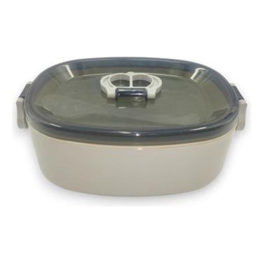 Imagem de Pote Marmita Plástica Com Tampa Divisória Vasilha - Cinza