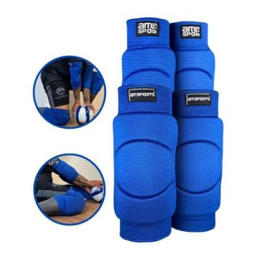 Imagem de Kit joelheira e cotoveleira premium adulto am sports, Azul, G