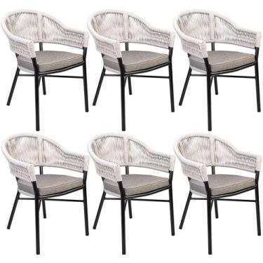 Imagem de Kit 06 Cadeiras Decorativas Área Gourmet Base Grafite Corda Náutica Me