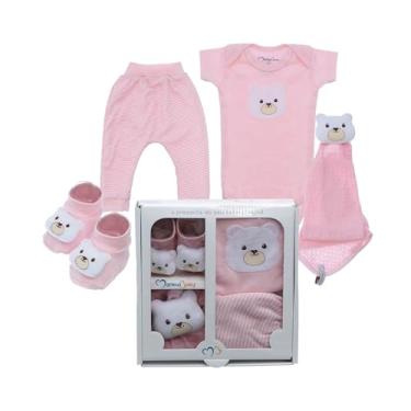 Imagem de Kit 4 Pçs Presente Enxoval Bebes Roupas Para Recem Nascido (P, Rosa)