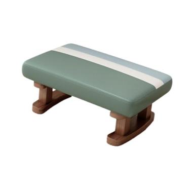 Imagem de Bothyi Apoio para os pés com pernas de madeira, pufe acolchoado pequeno e baixo, cadeira retangular, pufe para porta de troca de sapatos e cama, Verde