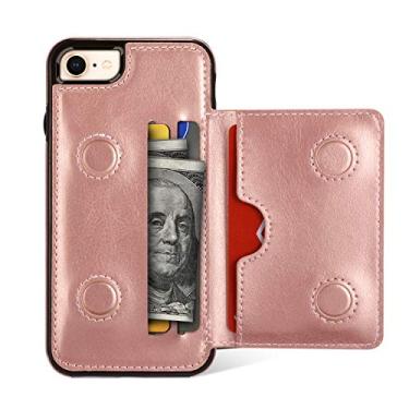 Imagem de EYZUTAK Capa carteira com compartimento para cartão para iPhone 7/8/SE 2020, capa de couro PU premium com fecho magnético oculto, capa protetora durável para iPhone 7/8/SE 2020 - ouro rosa