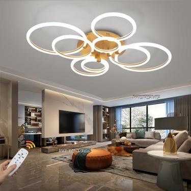 Imagem de Luminária de teto moderna LED, luminária de teto regulável, grande, para sala de estar, com controle remoto, luminária criativa de anel, abajur de acrílico, iluminação LED, quarto, sala de j