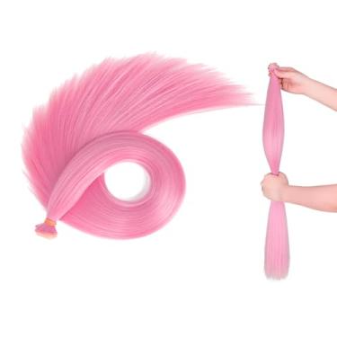 Imagem de SutouriiByuutii Extensões de trama de cabelo sintético liso de 61 cm x 101 cm, peruca faça você mesmo, peruca ombré, colorida, cosplay, 2 peças (rosa)