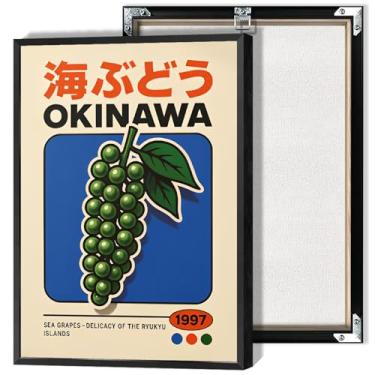 Imagem de Arte de parede retrô Okinawa Sea Grapes em tela japonesa Umi Budo pôster vintage japonês, estilo showa, cores ousadas, impressões estéticas, pintura para sala de estar, quarto, escritório, decoração