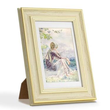 Imagem de Axeman Porta-retrato de 10 x 15 cm com tapete para 9 x 12 cm, moldura ornamentada vintage de 10 x 15 cm com acrílico para exibição de parede ou mesa, design retrô decorativo rústico de madeira