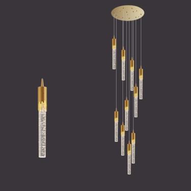 Imagem de Lustres de cristal longos para tetos altos, barra de luz pendente de vidro bolha moderna, lustre de escada LED, lâmpada suspensa linear para entrada, sala de estar, mesa de jantar, cozinha,