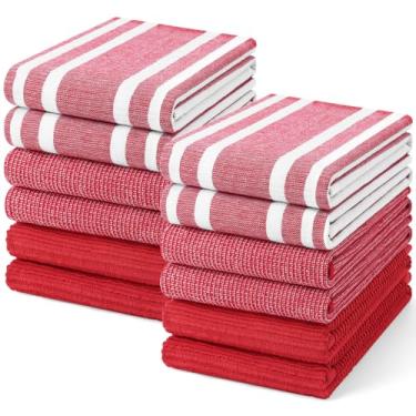 Imagem de Homaxy Toalhas de cozinha premium (45,7 cm x 71,1 cm, pacote com 12), toalhas de mão de cozinha grandes de algodão 380 GSM, toalhas de prato felpudas macias e absorventes, conjunto de toalhas de chá