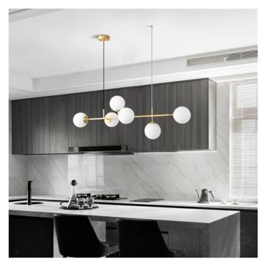 Imagem de Lustre de cobre de luxo moderno para sala de jantar, lâmpadas de vidro branco leitoso, LED E27, lustre compatível com sala de estar, mesa longa, lâmpadas de lustre